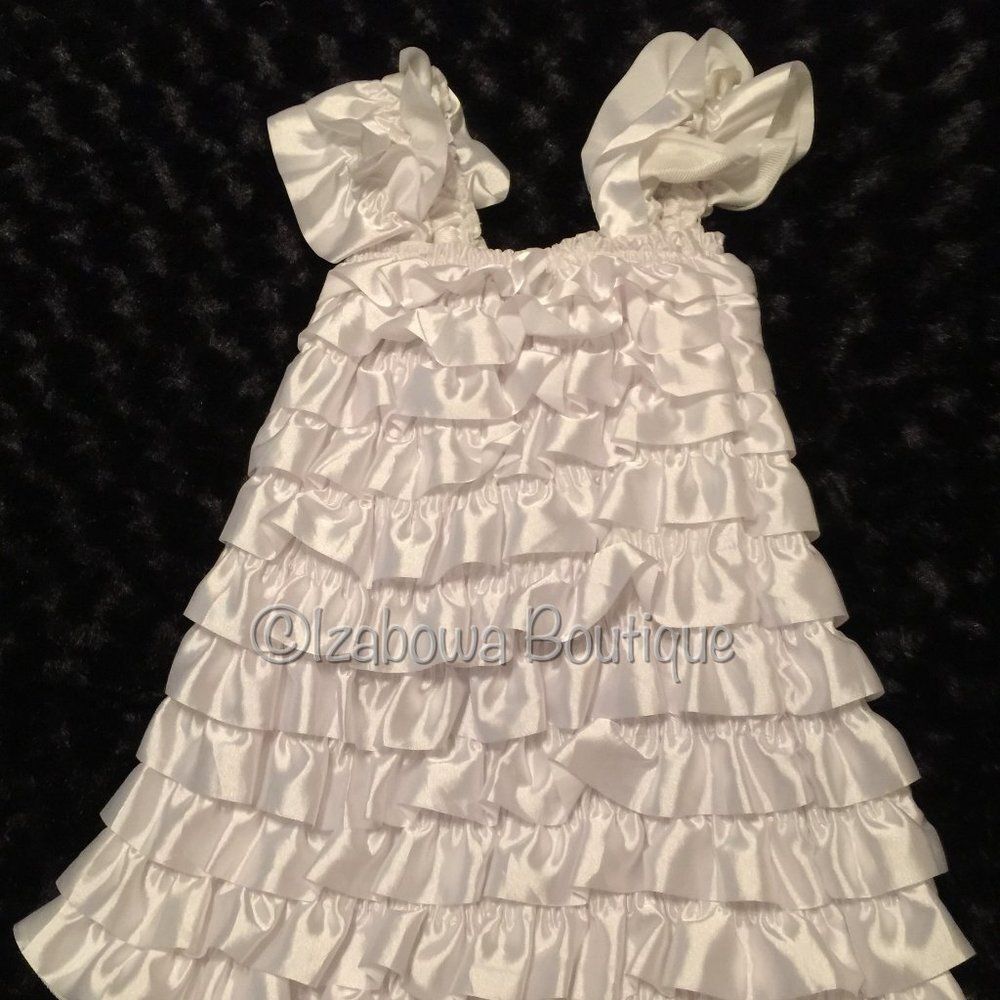 White Satin Romper Dress WHTRDL Large 2T-3T NWT Boutique